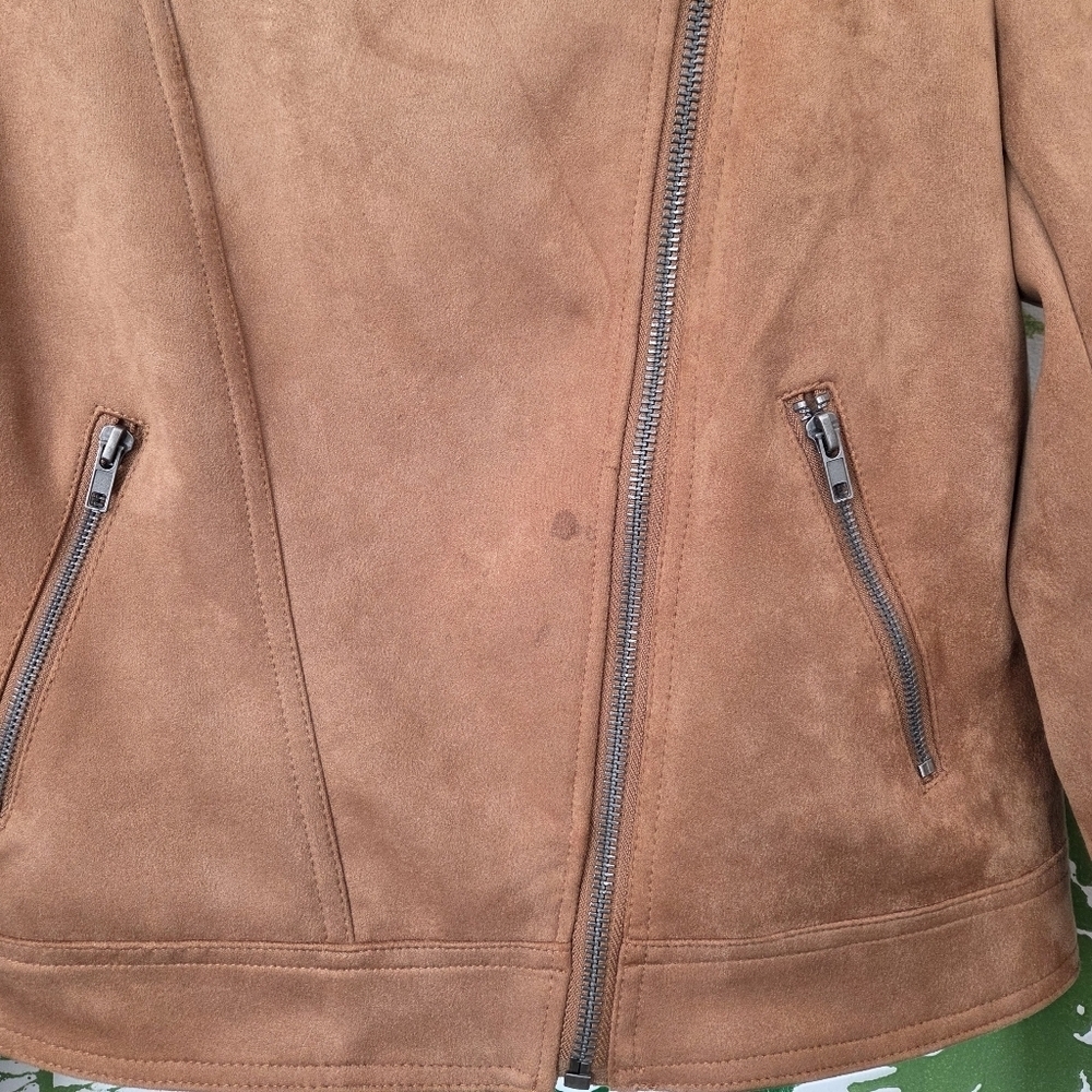 Tan Suede Anthropologie Women's Moto Jacket - Picture 9 of 10